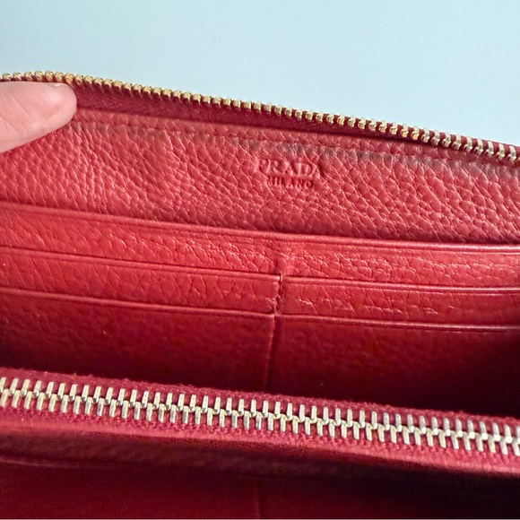 AUTHENTIC Prada Red Leather Zip Around Wallet - Picture 5 of 9